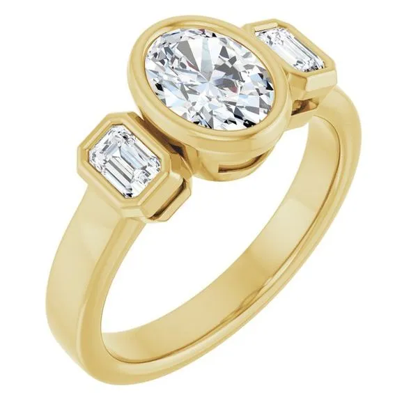 Bezel-Set Three-Stone Engagement Ring J. West Jewelers Round Rock, TX