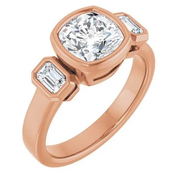 Bezel-Set Three-Stone Engagement Ring Stuart Benjamin & Co. Jewelry Designs San Diego, CA