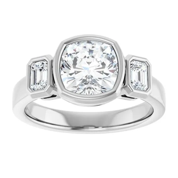 Bezel-Set Three-Stone Engagement Ring Image 3 Hudson Valley Goldsmith New Paltz, NY