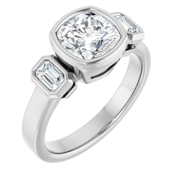 Bezel-Set Three-Stone Engagement Ring JF Jones Jewelers Rochester, NY