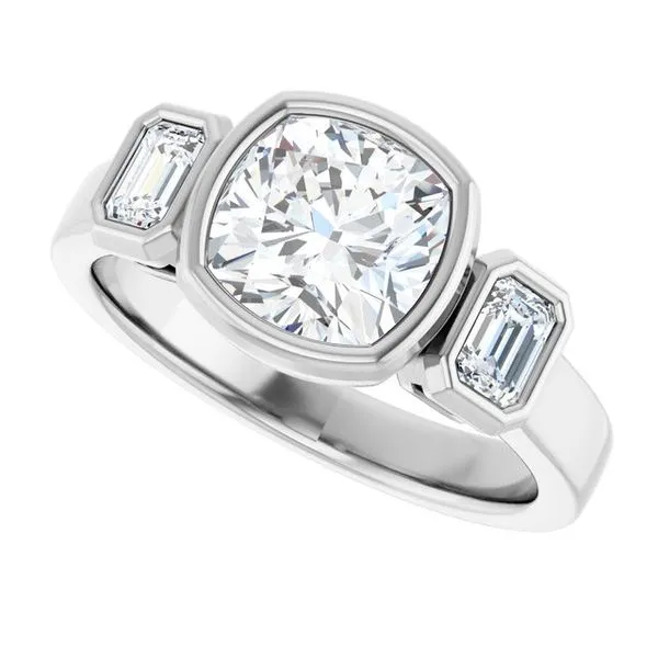 Bezel-Set Three-Stone Engagement Ring Image 5 J. West Jewelers Round Rock, TX