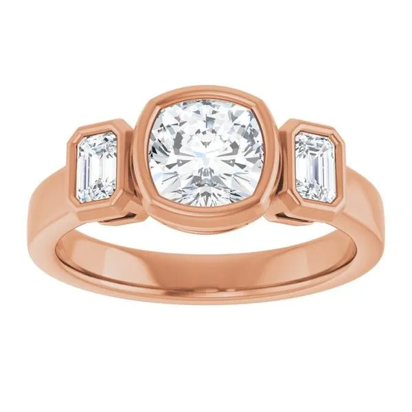 Bezel-Set Three-Stone Engagement Ring Image 3 JF Jones Jewelers Rochester, NY