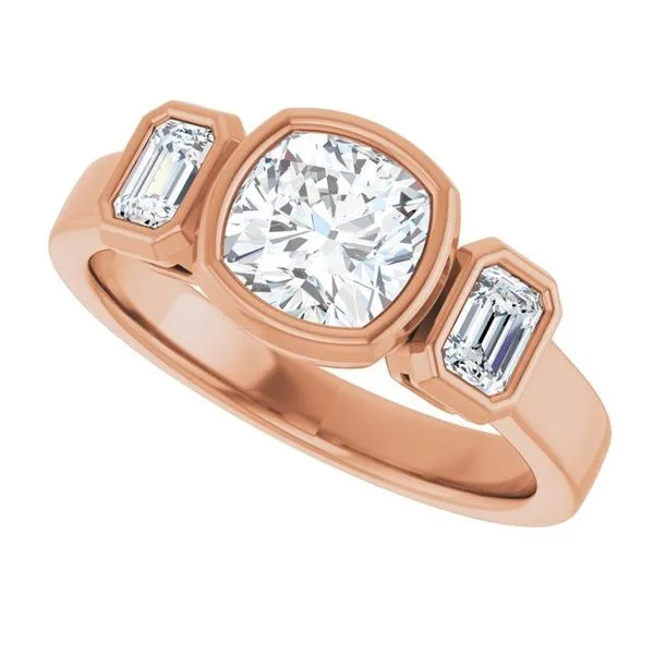 Bezel-Set Three-Stone Engagement Ring Image 5 Michael Szwed Jewelers Longmeadow, MA