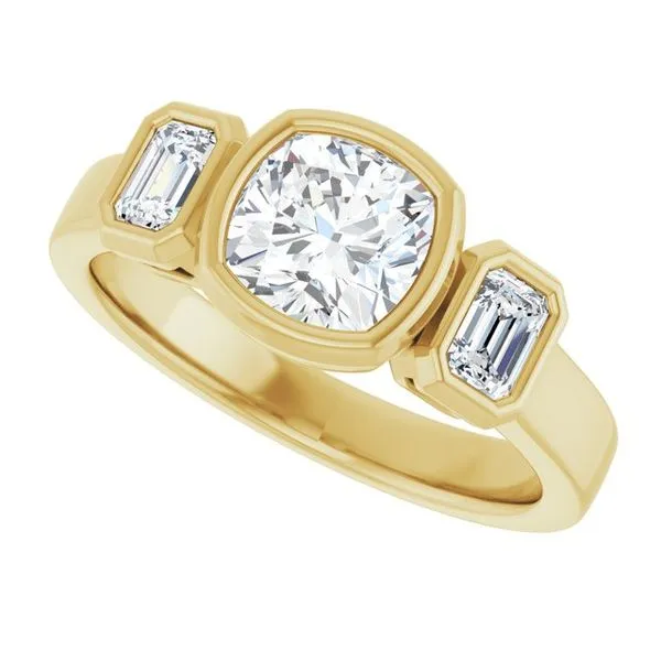 Bezel-Set Three-Stone Engagement Ring Image 5 J. West Jewelers Round Rock, TX