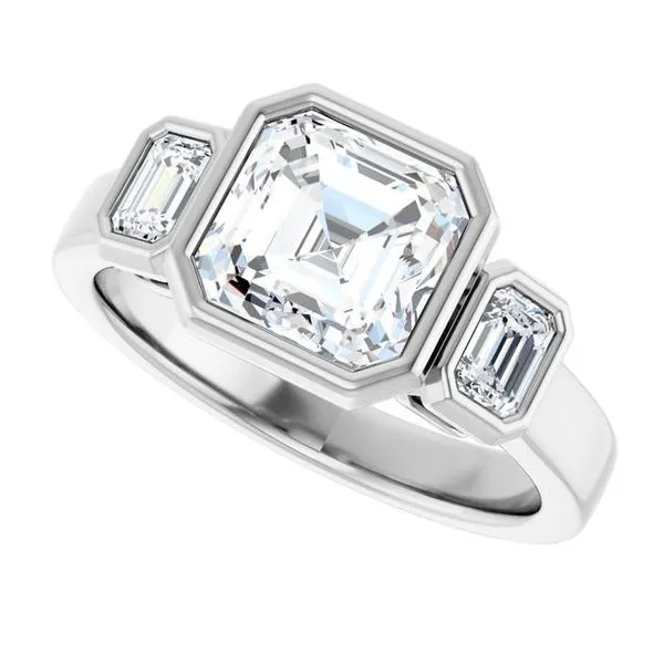 Bezel-Set Three-Stone Engagement Ring Image 5 Stuart Benjamin & Co. Jewelry Designs San Diego, CA