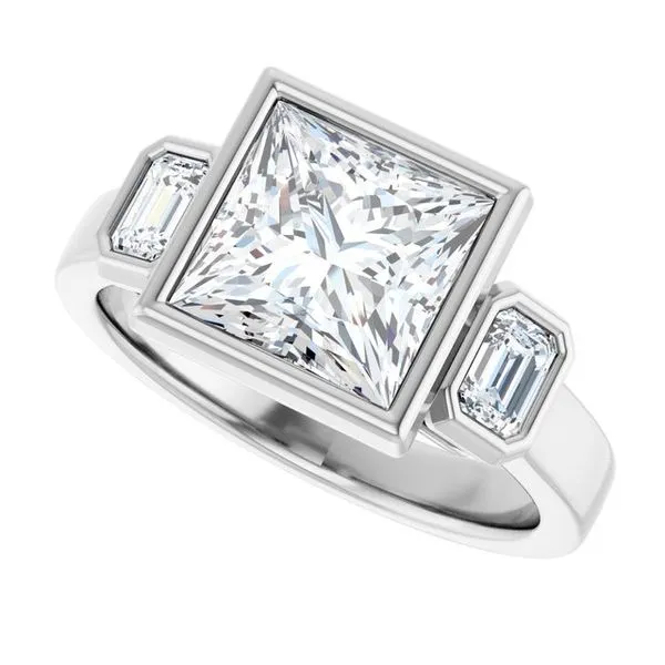 Bezel-Set Three-Stone Engagement Ring Image 5 J. Thomas Jewelers Rochester Hills, MI