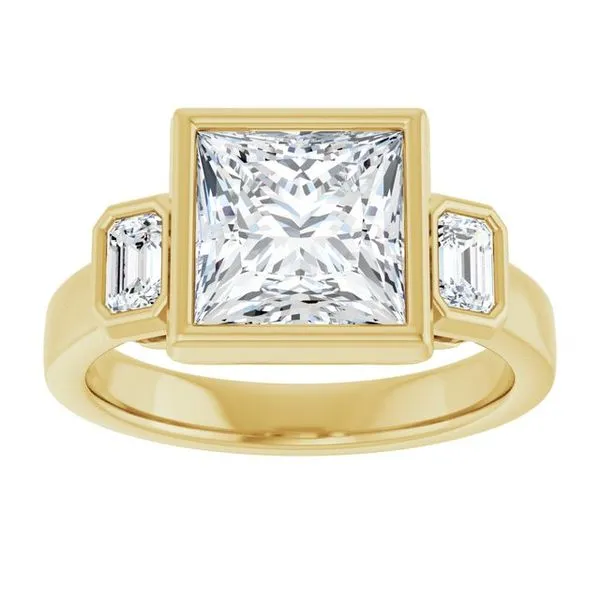Bezel-Set Three-Stone Engagement Ring Image 3 Raleigh Diamond Fine Jewelry Raleigh, NC