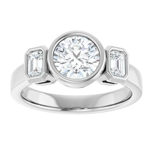 Bezel-Set Three-Stone Engagement Ring Image 3 Don's Jewelry & Design Washington, IA