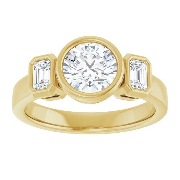 Bezel-Set Three-Stone Engagement Ring Image 3 JF Jones Jewelers Rochester, NY