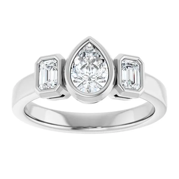 Bezel-Set Three-Stone Engagement Ring Image 3 Banks Jewelers Burnsville, NC