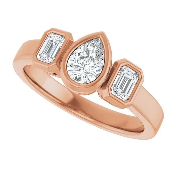 Bezel-Set Three-Stone Engagement Ring Image 5 J. West Jewelers Round Rock, TX