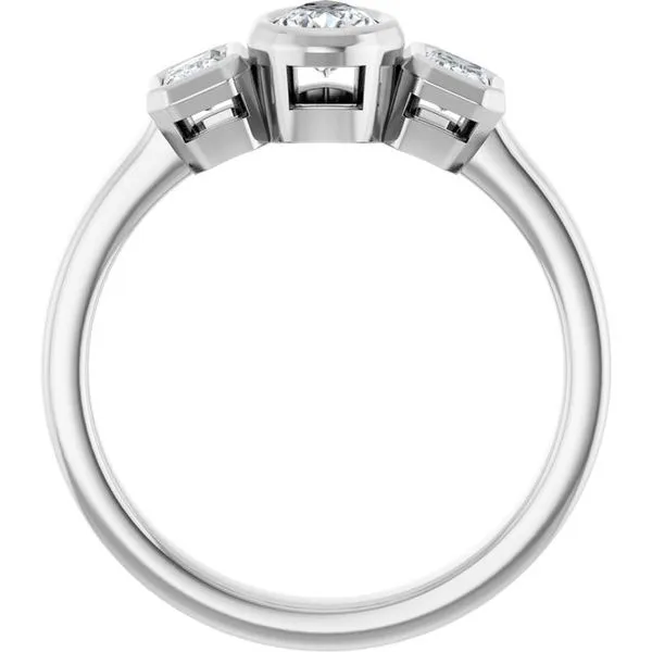 Bezel-Set Three-Stone Engagement Ring Image 2 Stuart Benjamin & Co. Jewelry Designs San Diego, CA