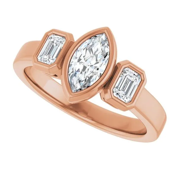 Bezel-Set Three-Stone Engagement Ring Image 5 Michael Szwed Jewelers Longmeadow, MA