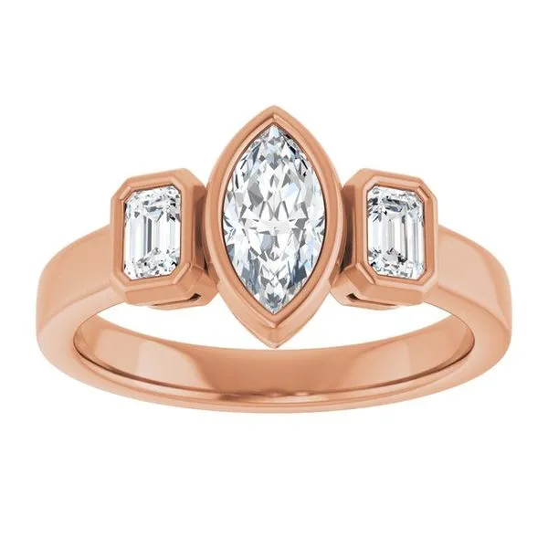 Bezel-Set Three-Stone Engagement Ring Image 3 J. West Jewelers Round Rock, TX