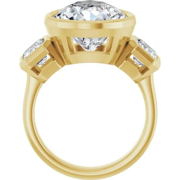 Bezel-Set Three-Stone Engagement Ring Image 2 Raleigh Diamond Fine Jewelry Raleigh, NC