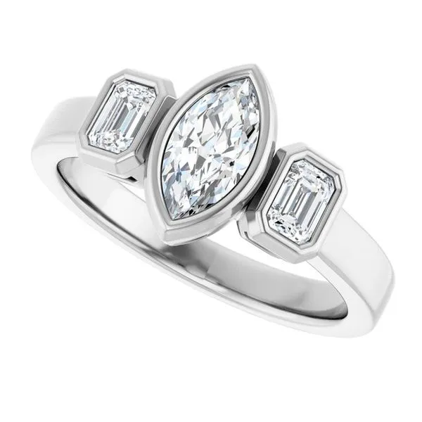 Bezel-Set Three-Stone Engagement Ring Image 5 Don's Jewelry & Design Washington, IA