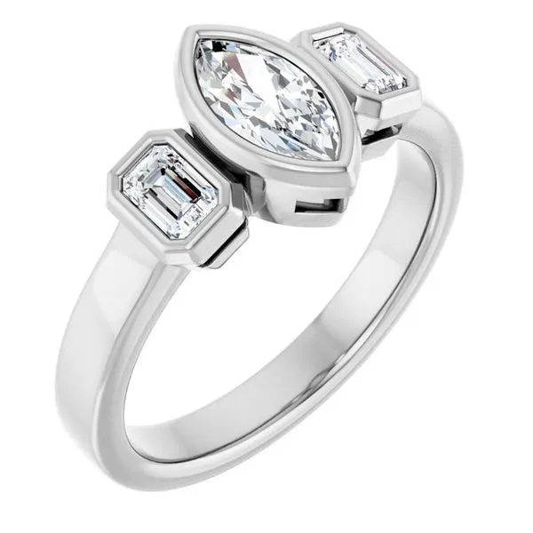 Bezel-Set Three-Stone Engagement Ring Don's Jewelry & Design Washington, IA