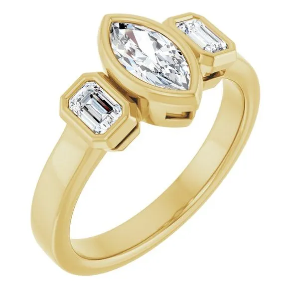 Bezel-Set Three-Stone Engagement Ring Clater Jewelers Louisville, KY