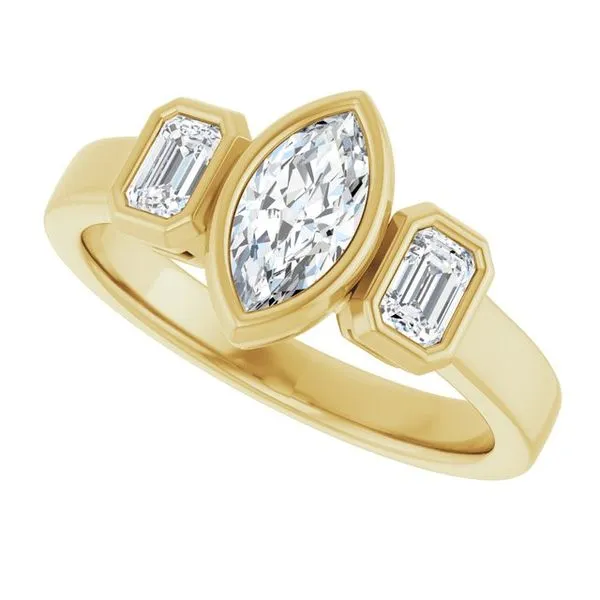 Bezel-Set Three-Stone Engagement Ring Image 5 Raleigh Diamond Fine Jewelry Raleigh, NC