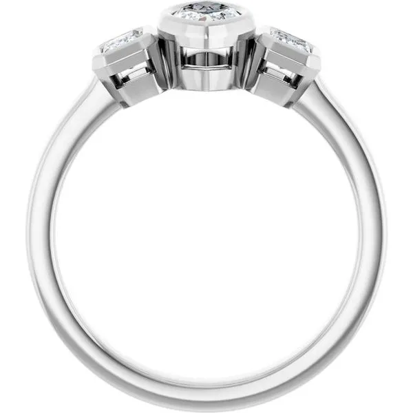 Bezel-Set Three-Stone Engagement Ring Image 2 J. West Jewelers Round Rock, TX