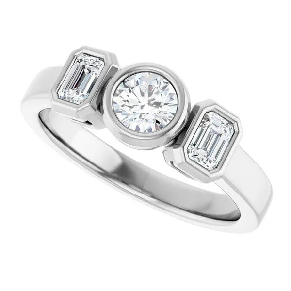 Bezel-Set Three-Stone Engagement Ring Image 5 J. West Jewelers Round Rock, TX