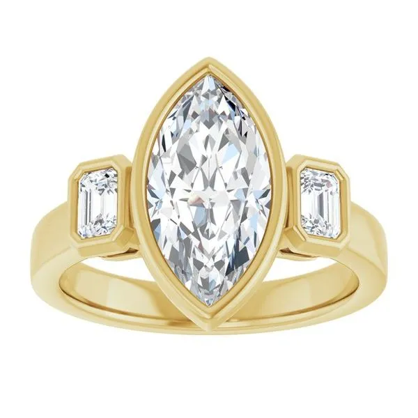 Bezel-Set Three-Stone Engagement Ring Image 3 Hudson Valley Goldsmith New Paltz, NY