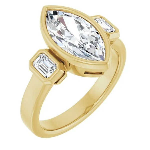 Bezel-Set Three-Stone Engagement Ring J. Thomas Jewelers Rochester Hills, MI