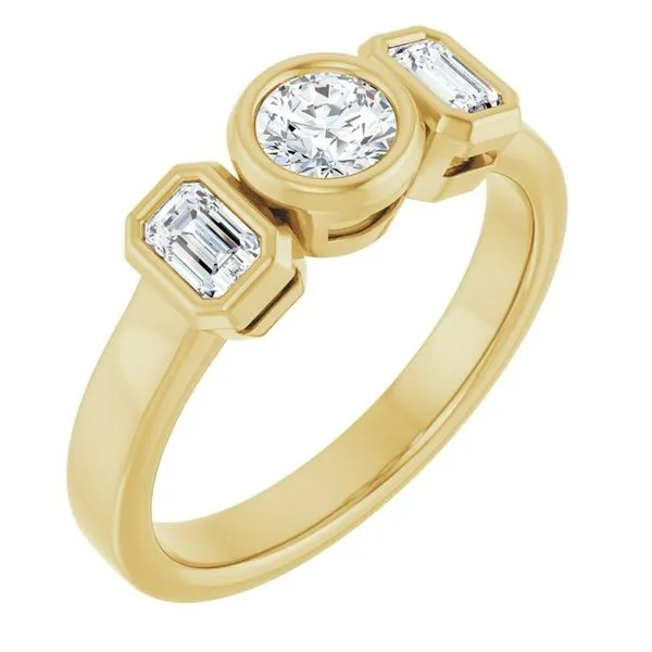 Bezel-Set Three-Stone Engagement Ring J. Thomas Jewelers Rochester Hills, MI