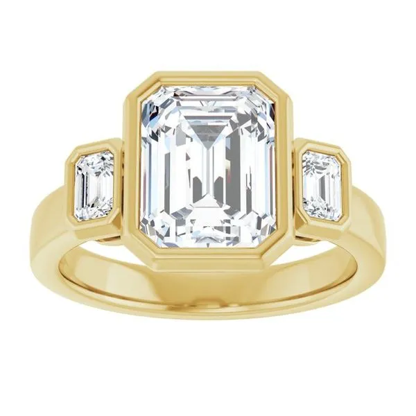 Bezel-Set Three-Stone Engagement Ring Image 3 Stuart Benjamin & Co. Jewelry Designs San Diego, CA