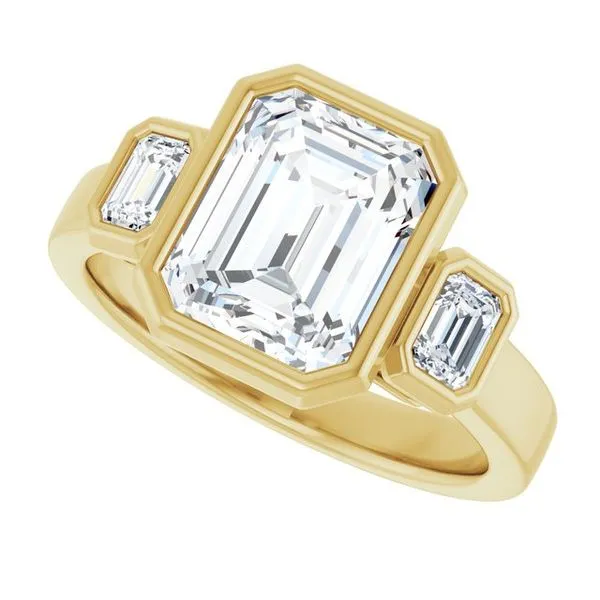Bezel-Set Three-Stone Engagement Ring Image 5 Stuart Benjamin & Co. Jewelry Designs San Diego, CA