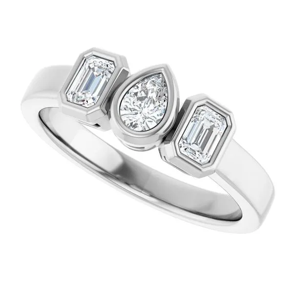 Bezel-Set Three-Stone Engagement Ring Image 5 JF Jones Jewelers Rochester, NY