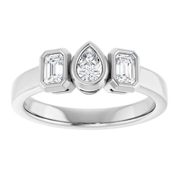 Bezel-Set Three-Stone Engagement Ring Image 3 J. West Jewelers Round Rock, TX