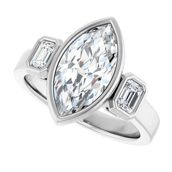 Bezel-Set Three-Stone Engagement Ring Image 5 Banks Jewelers Burnsville, NC