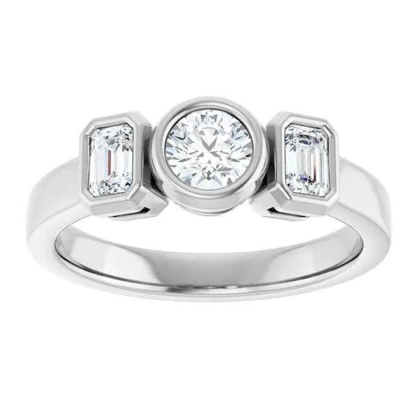Bezel-Set Three-Stone Engagement Ring Image 3 JF Jones Jewelers Rochester, NY