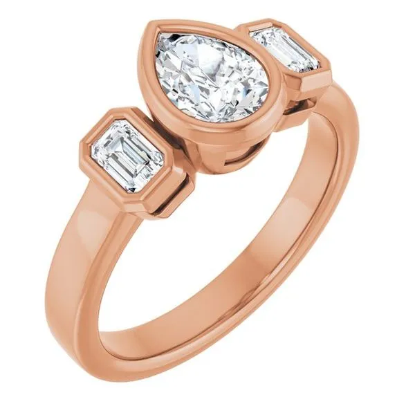 Bezel-Set Three-Stone Engagement Ring Stuart Benjamin & Co. Jewelry Designs San Diego, CA