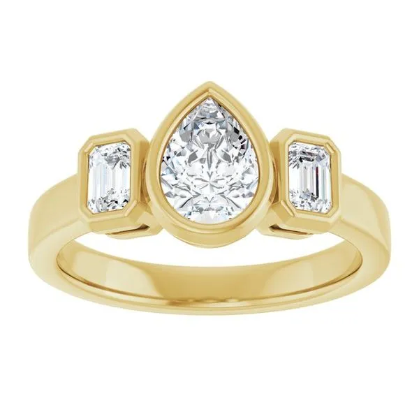 Bezel-Set Three-Stone Engagement Ring Image 3 The Jewelry Source El Segundo, CA