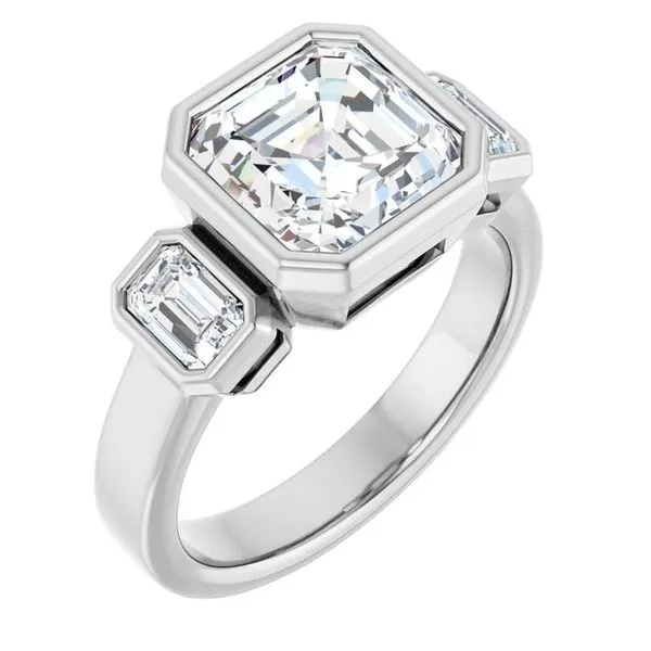 Bezel-Set Three-Stone Engagement Ring Stuart Benjamin & Co. Jewelry Designs San Diego, CA