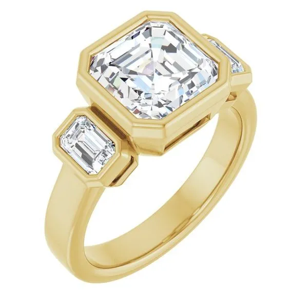 Bezel-Set Three-Stone Engagement Ring Stuart Benjamin & Co. Jewelry Designs San Diego, CA