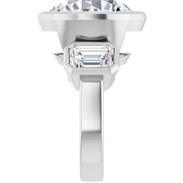 Bezel-Set Three-Stone Engagement Ring Image 4 Raleigh Diamond Fine Jewelry Raleigh, NC