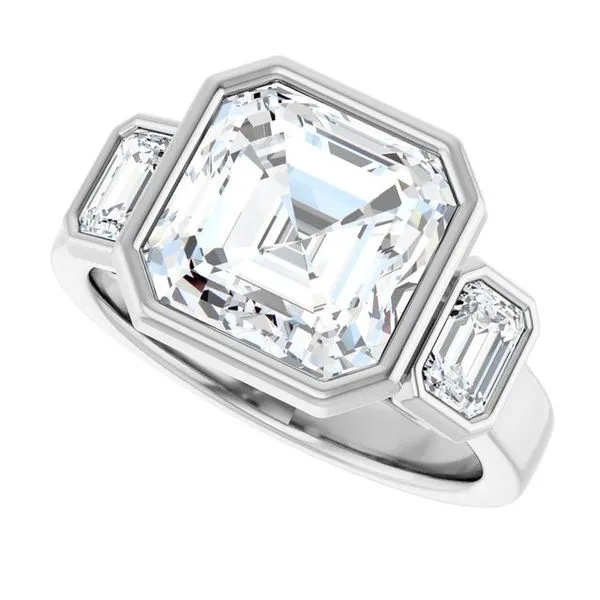 Bezel-Set Three-Stone Engagement Ring Image 5 Michael Szwed Jewelers Longmeadow, MA