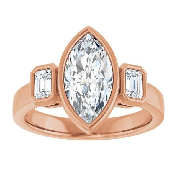 Bezel-Set Three-Stone Engagement Ring Image 3 J. Thomas Jewelers Rochester Hills, MI