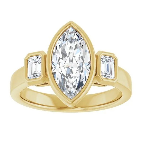 Bezel-Set Three-Stone Engagement Ring Image 3 J. West Jewelers Round Rock, TX