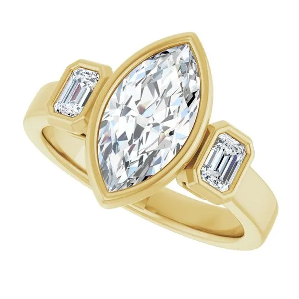 Bezel-Set Three-Stone Engagement Ring Image 5 Hudson Valley Goldsmith New Paltz, NY