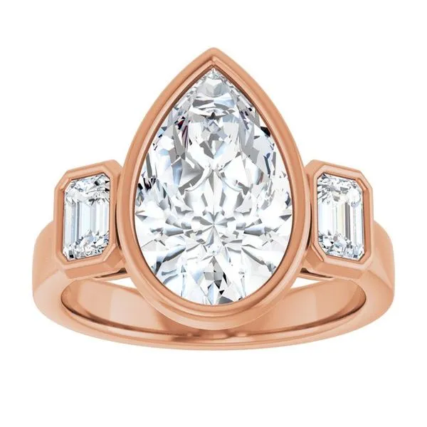 Bezel-Set Three-Stone Engagement Ring Image 3 Hudson Valley Goldsmith New Paltz, NY