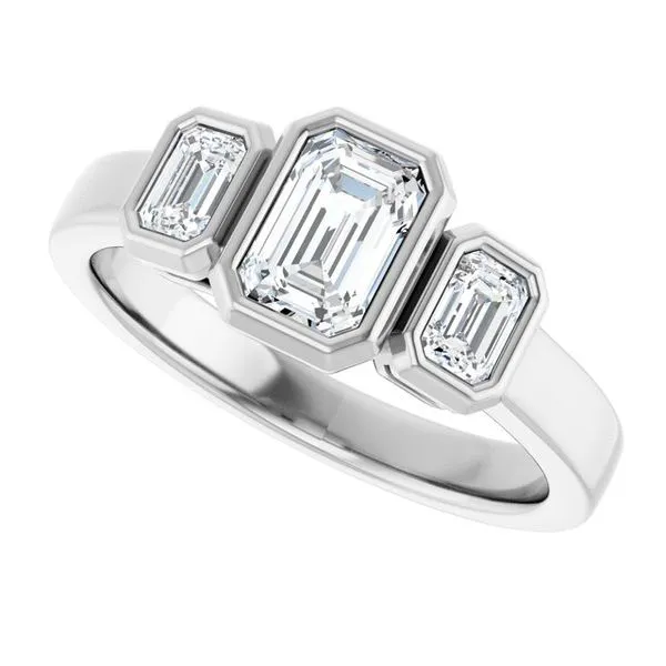 Bezel-Set Three-Stone Engagement Ring Image 5 J. Thomas Jewelers Rochester Hills, MI