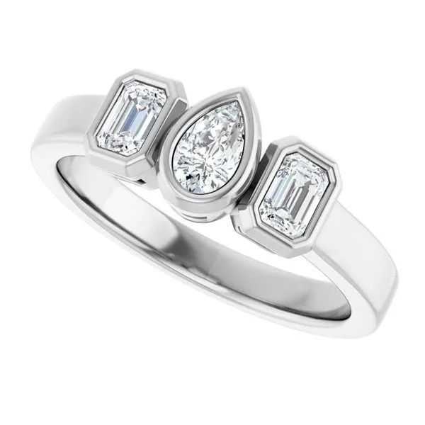 Bezel-Set Three-Stone Engagement Ring Image 5 Shipley's Fine Jewelry Hampstead, MD