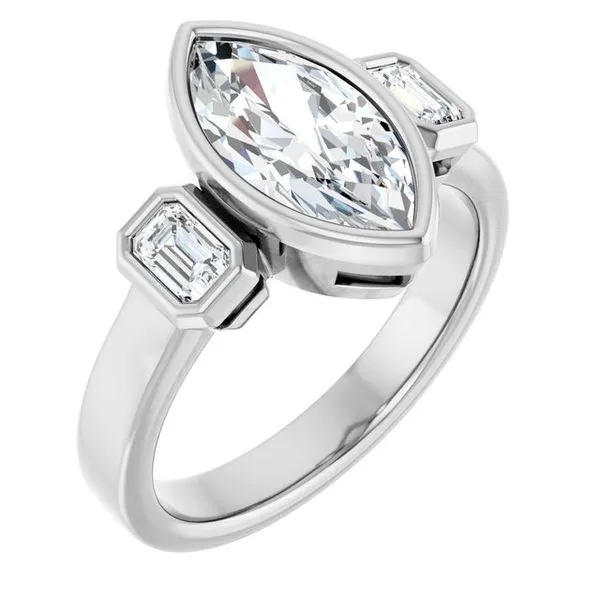 Bezel-Set Three-Stone Engagement Ring J. West Jewelers Round Rock, TX