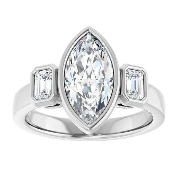 Bezel-Set Three-Stone Engagement Ring Image 3 Austin's Fine Diamonds & Jewelry Lyndhurst, NJ