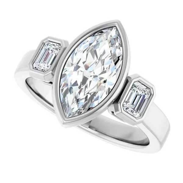 Bezel-Set Three-Stone Engagement Ring Image 5 Raleigh Diamond Fine Jewelry Raleigh, NC
