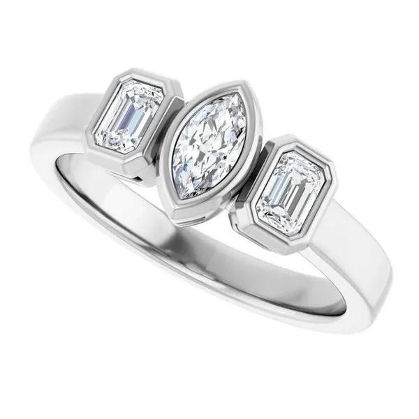 Bezel-Set Three-Stone Engagement Ring Image 5 Raleigh Diamond Fine Jewelry Raleigh, NC